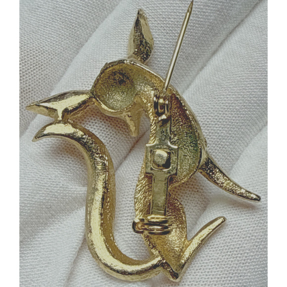 MCM Fox Pin Brooch Gold Tone Blue Rhinestone Eyes Dog Fennec - Picture 10 of 11